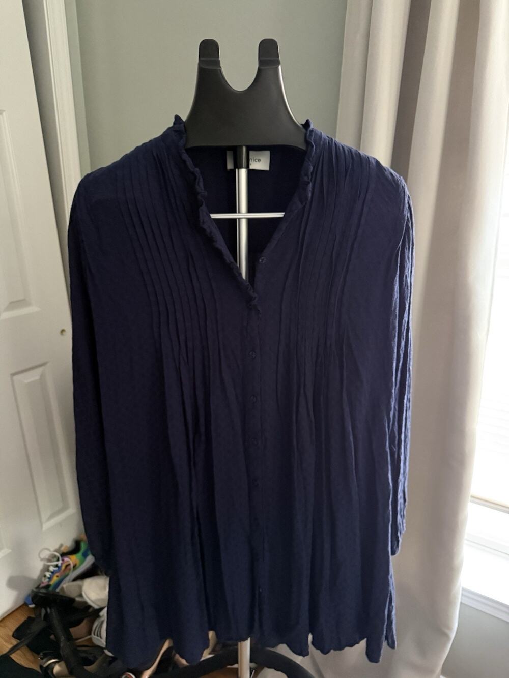 Feminine boho Berenice Paris Women’s Tunic Top Navy Blue Size small‎